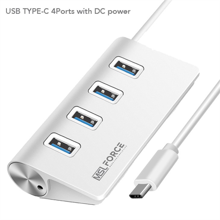 4Port USB C HUB con cable de alimentación DC 3.5mm