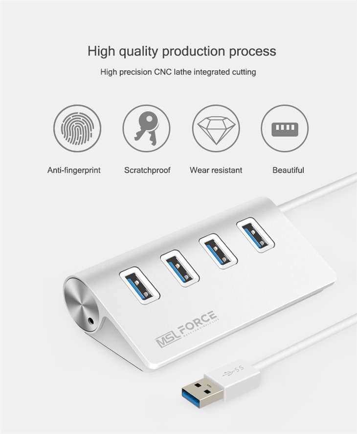4Port USB C HUB With DC 3.5mm Power Cable