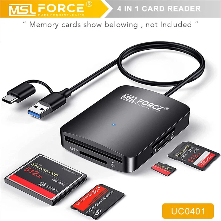Lector de tarjetas multifuncional USB 4 en 1, tarjetas SD, Micro SD, CF y Memory Sticks