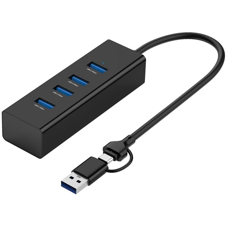 EJE USB C con 4 puertos USB A en extensión de cable de color negro 23 CM